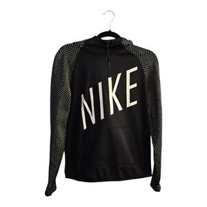 Nike Dri-Fit Hoodie Women’s Size S Black  Pullover White Logo Triangle Dots